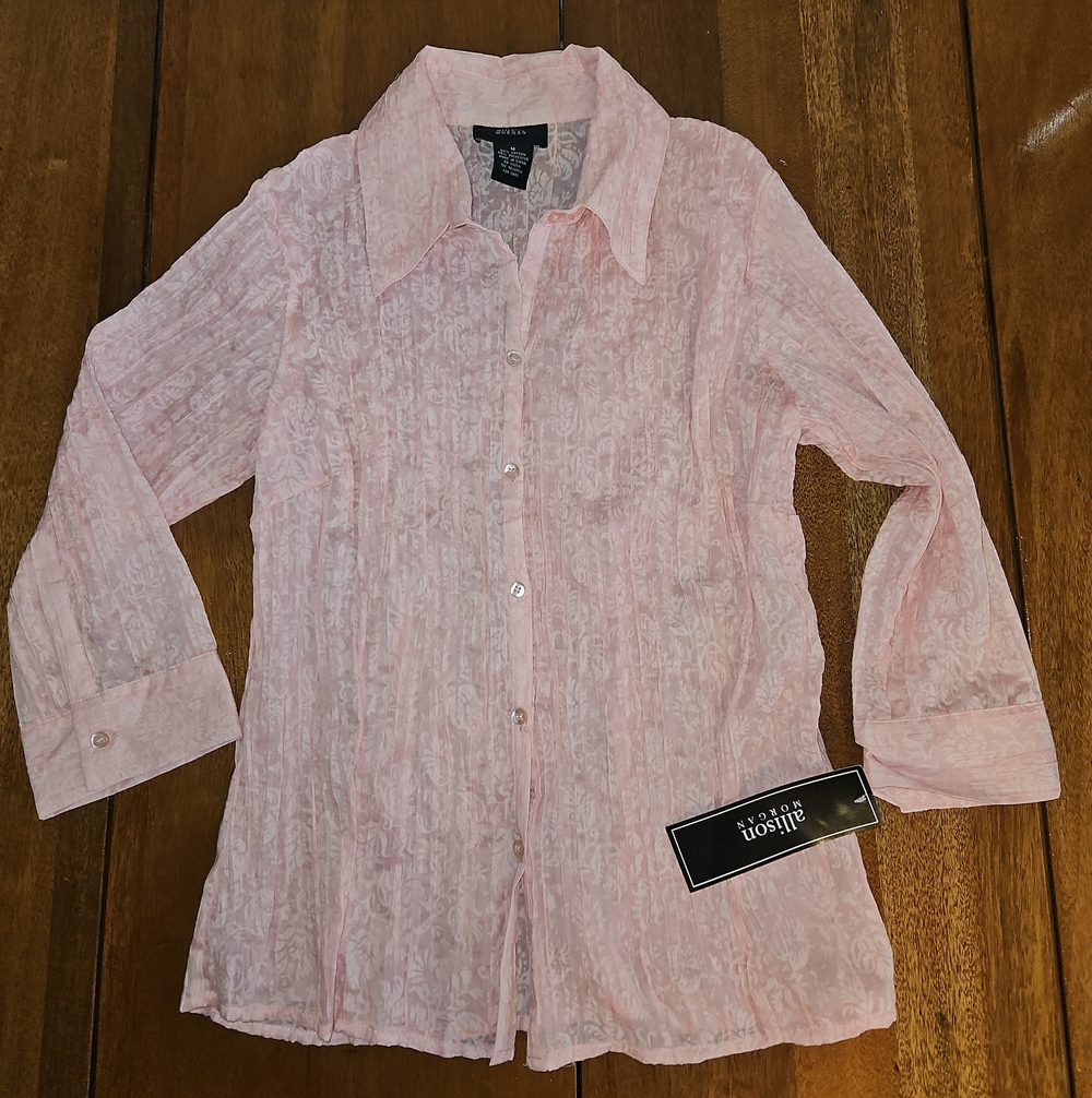 Allison Morgan Rose Pink Sheer Button-Down Blouse